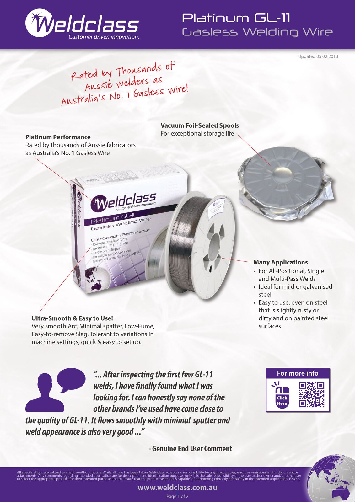 15kg - 0.9mm Weldclass GL-11 Gasless Mig Wire