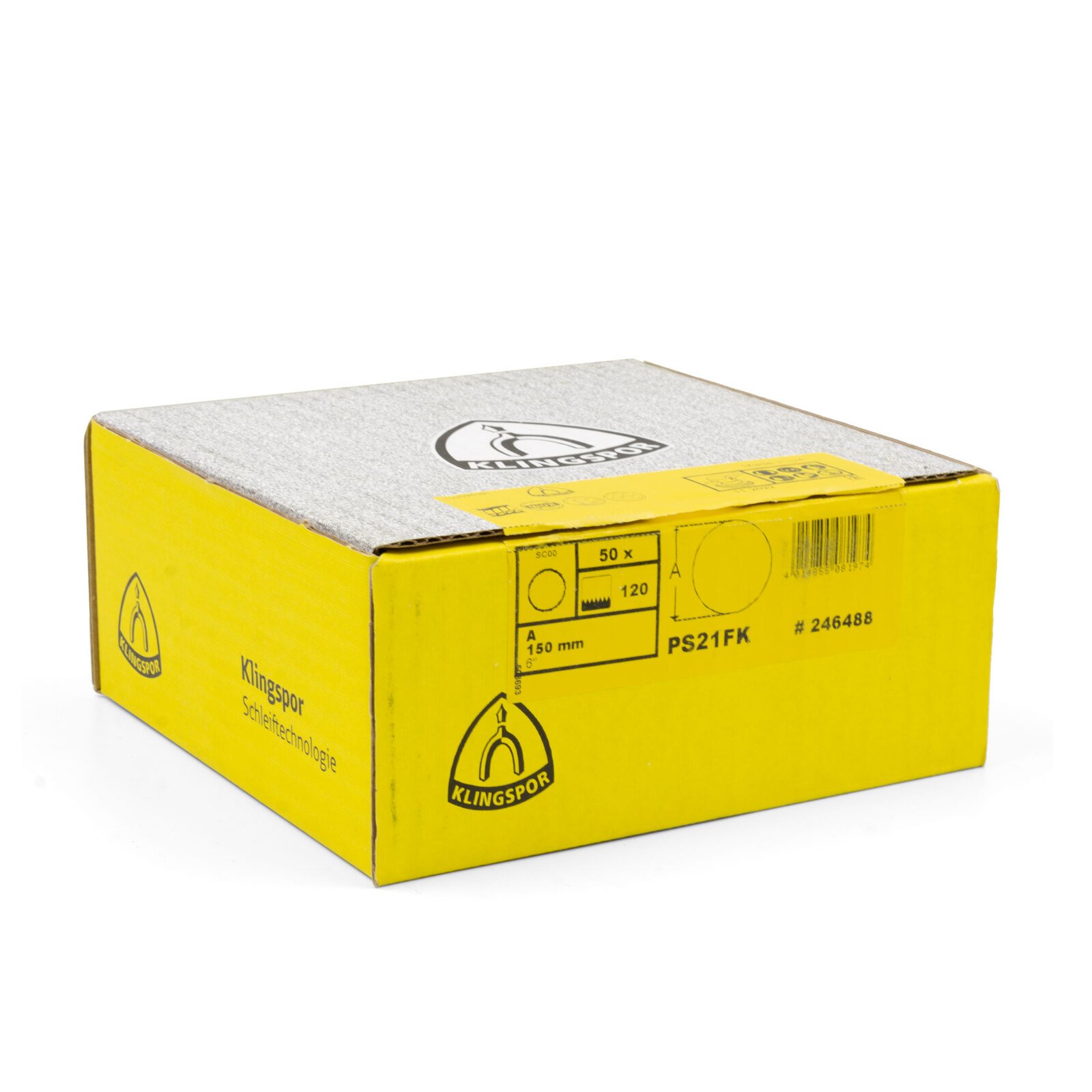 Klingspor 150mm Velcro Backing Sanding Disc Pad PS 21 FK  6" 120 Grit - No Dust Holes - 50 Each