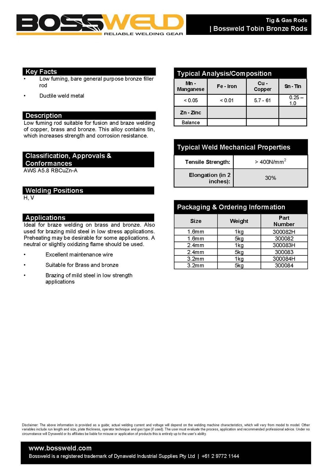 3.2mm x 200g Tobin Bronze Bare TIG / OXY Brazing Rods