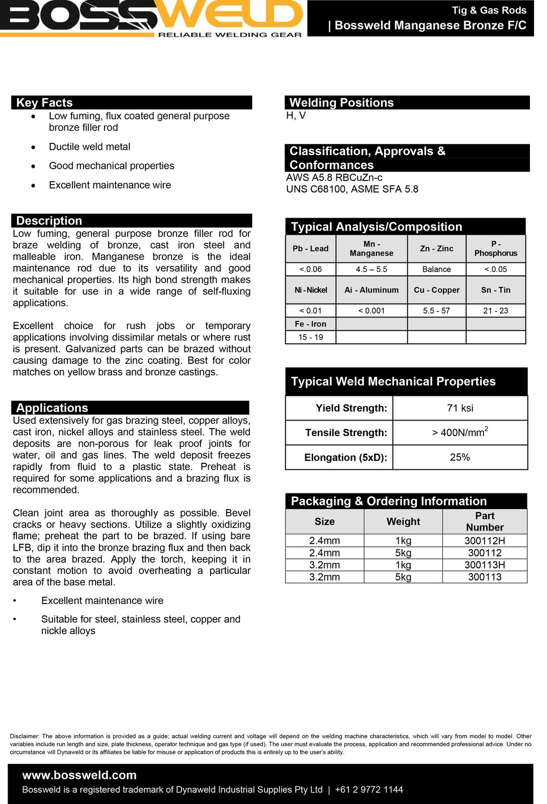 300112 2.4mm x 5kg Manganese Bronze Flux coated TIG / OXY Brazing Rods - Image 1