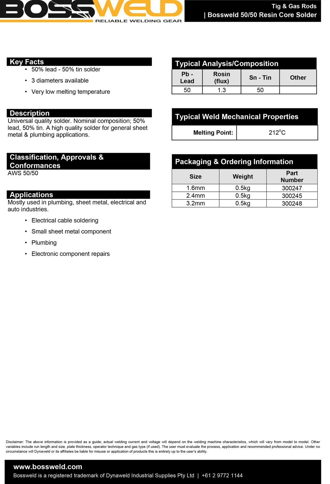 1.6mm 50/50 Resin Core Solder - 500g