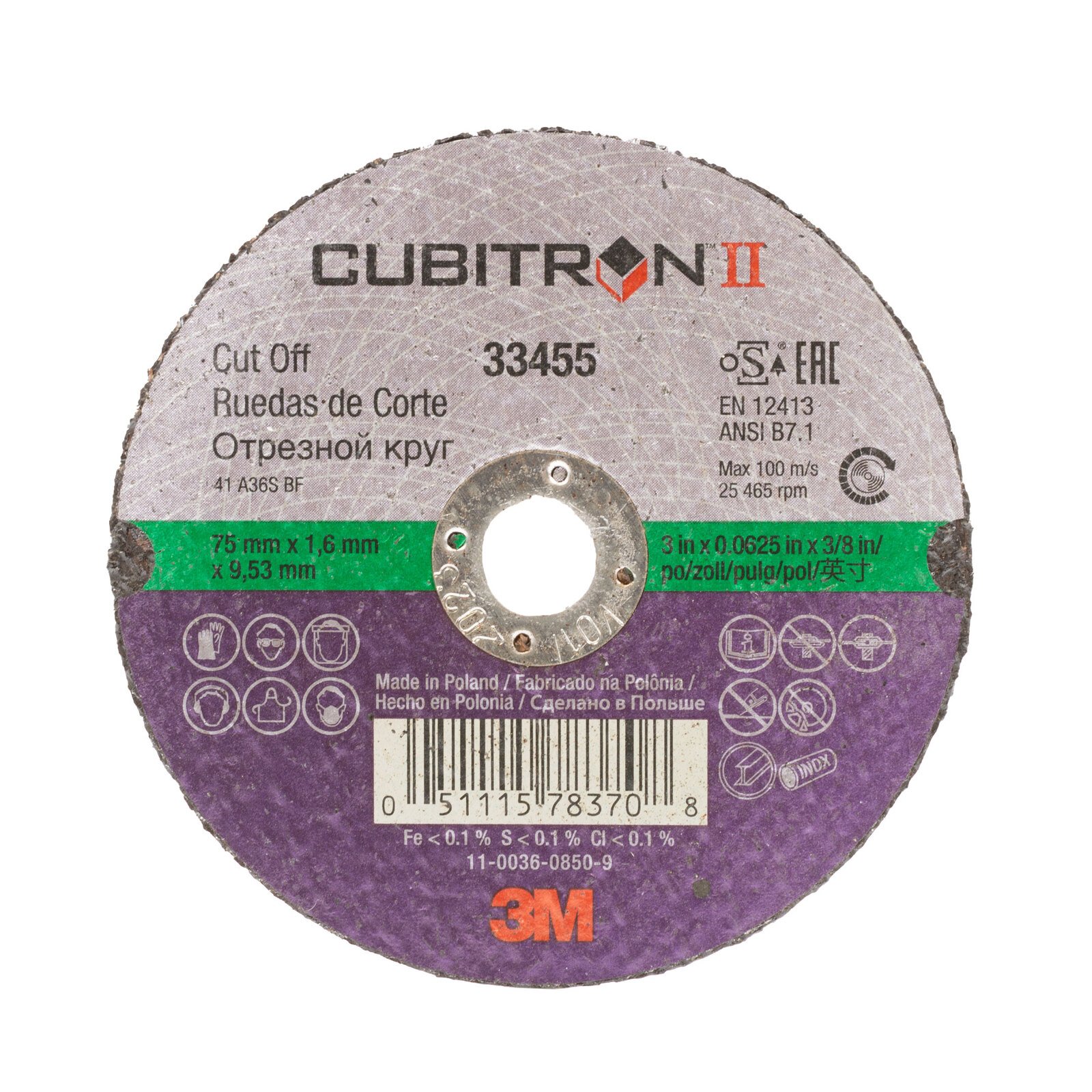 3M Cubitron 3 Cut-off Wheel 90032 75mm x 1.6mm x 9.53mm - 50 Each