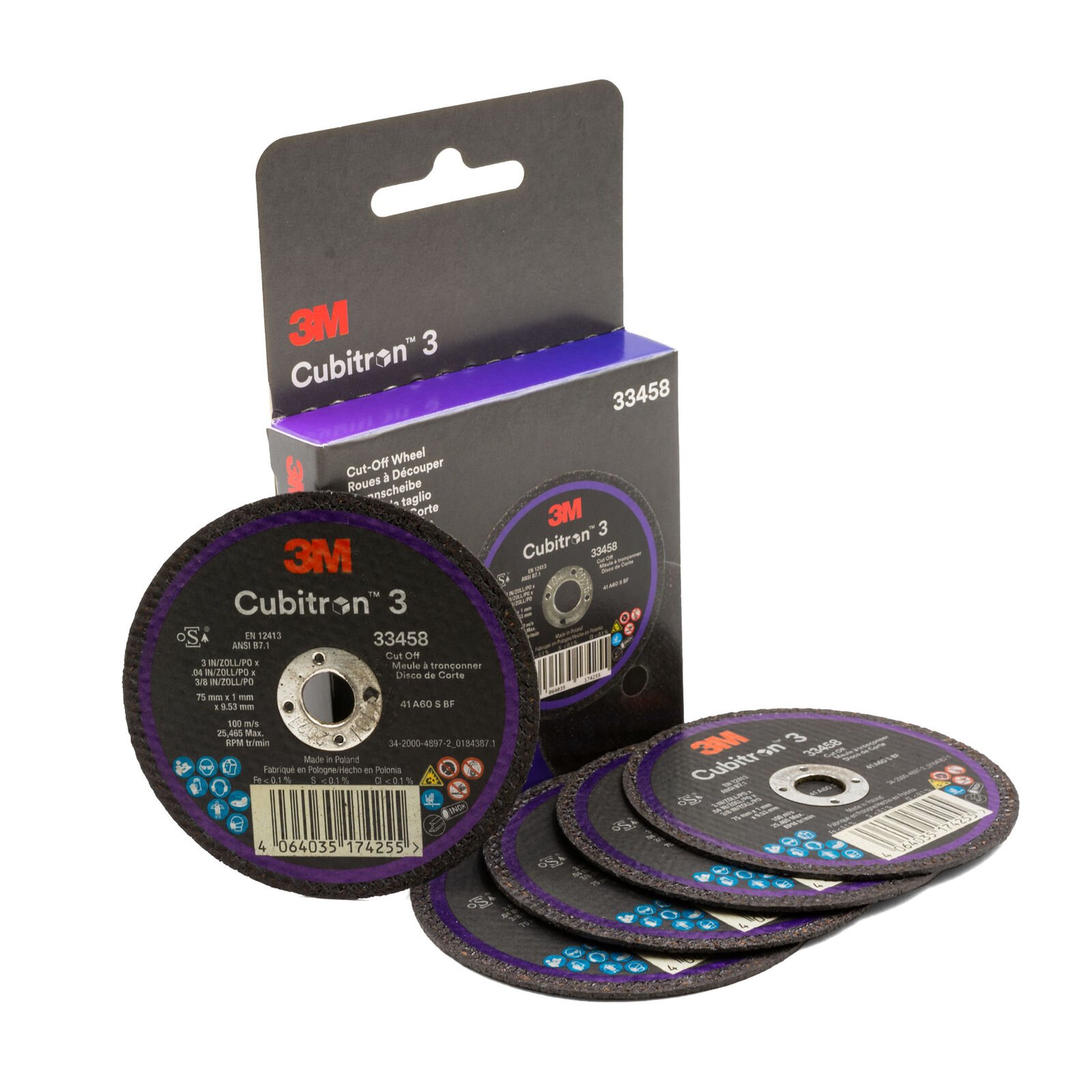 3M Cubitron 3 Cut-off Wheel 33458 75mm x 1.0mm x 9.53mm - 10 Each