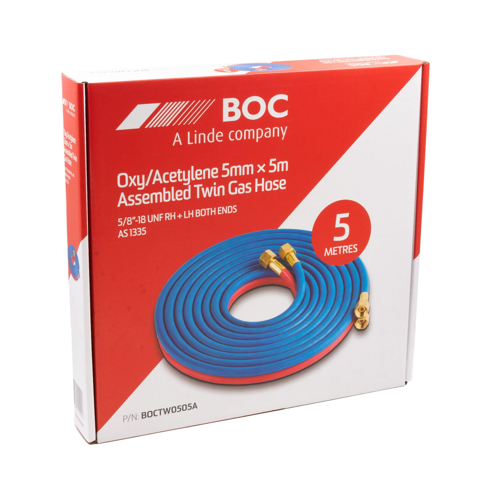 BOC 5 Metre Oxy Acetylene Twin Hose - 5/8 UNF Fittings