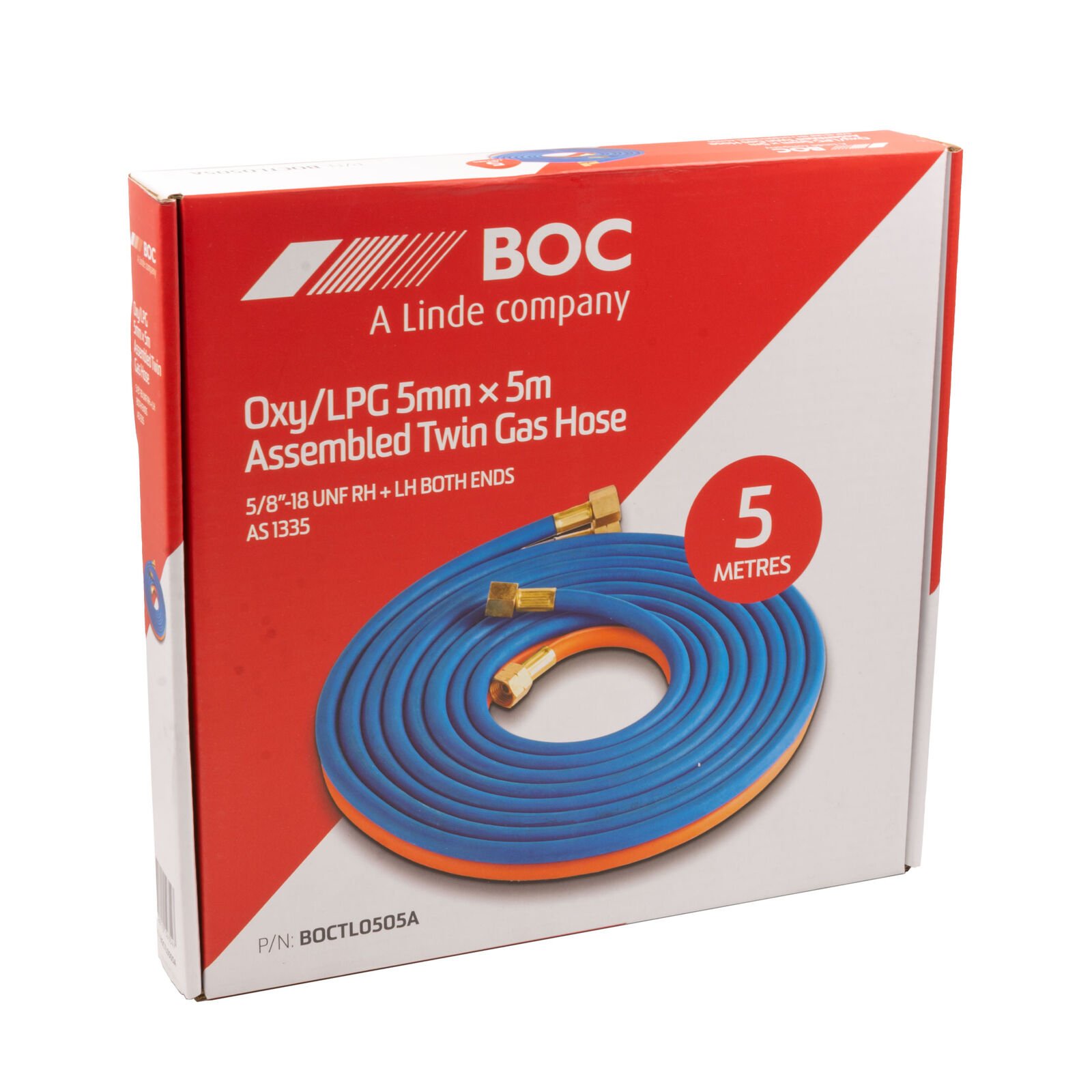 BOC 5 Metre Oxy LPG Twin Hose - 5/8 UNF Fittings