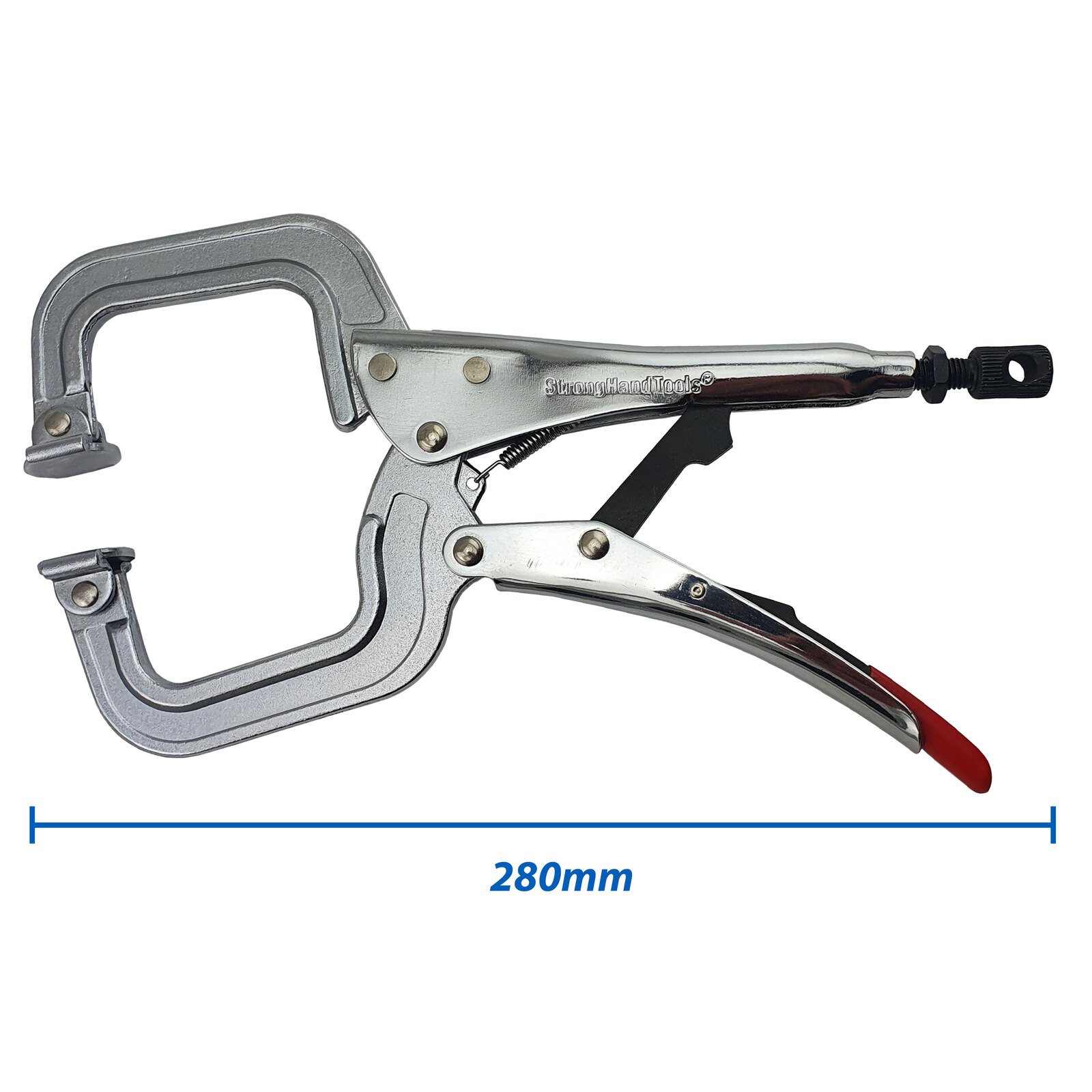 2 x Strong Hand Locking C-Clamp Pliers 280mm Long with Swivel Pad Ends