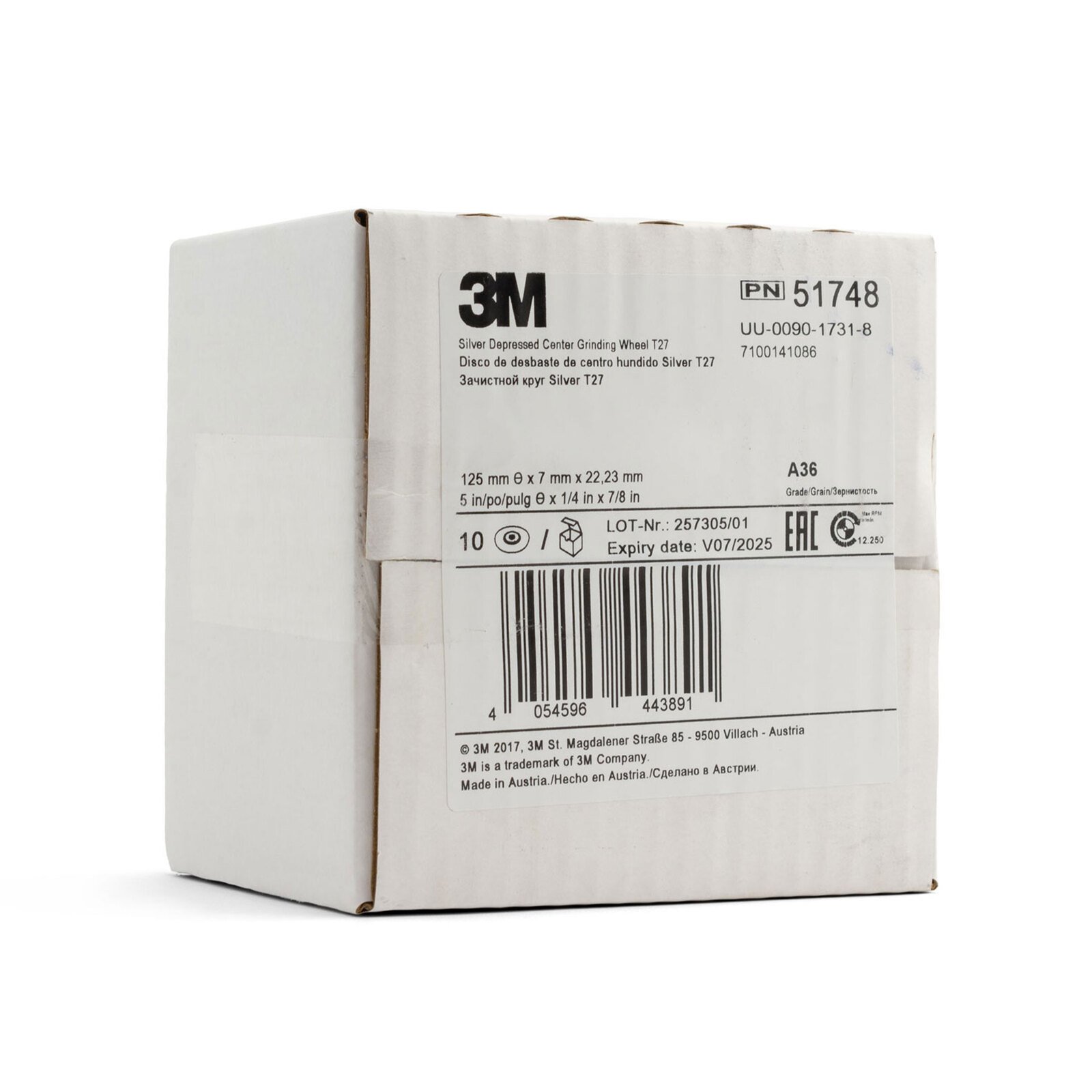 3M (51748) 125mmm x 7mm x 22.23mm Silver Rigid Grinding Disc - 100 Each