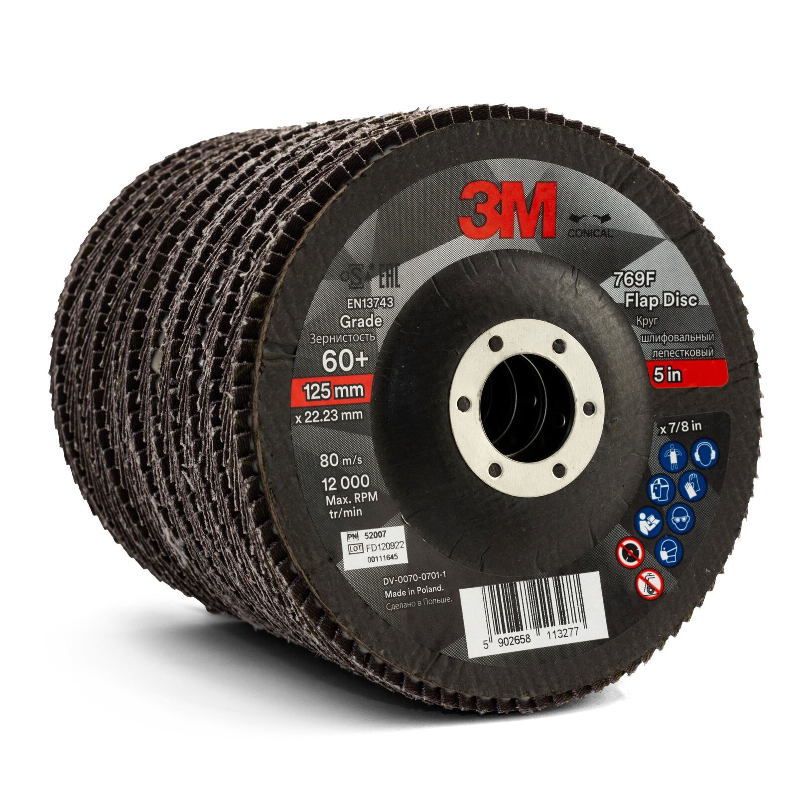 3M 769F 60 Grit 5" Flap Disc 50pk UU010034898 52007