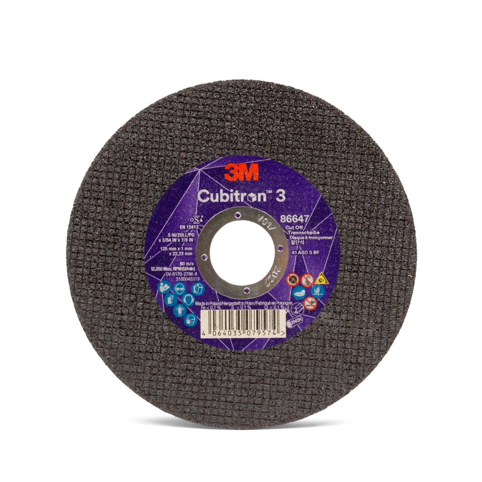 3M Cubitron 3 86647 5" 125mm Inox Steel Cutting Disc
