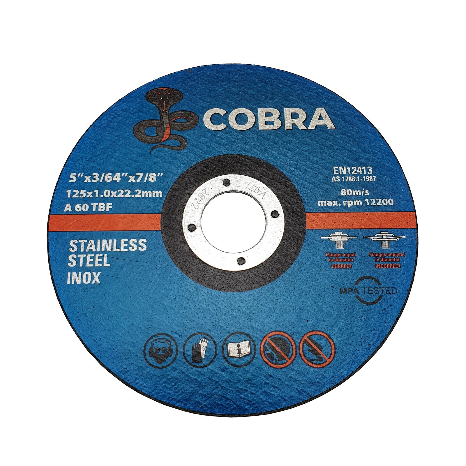 COBRA 5" x 1mm Cutting Disc - 250 Pack - INOX Steel Cut-Off Wheel 125mm