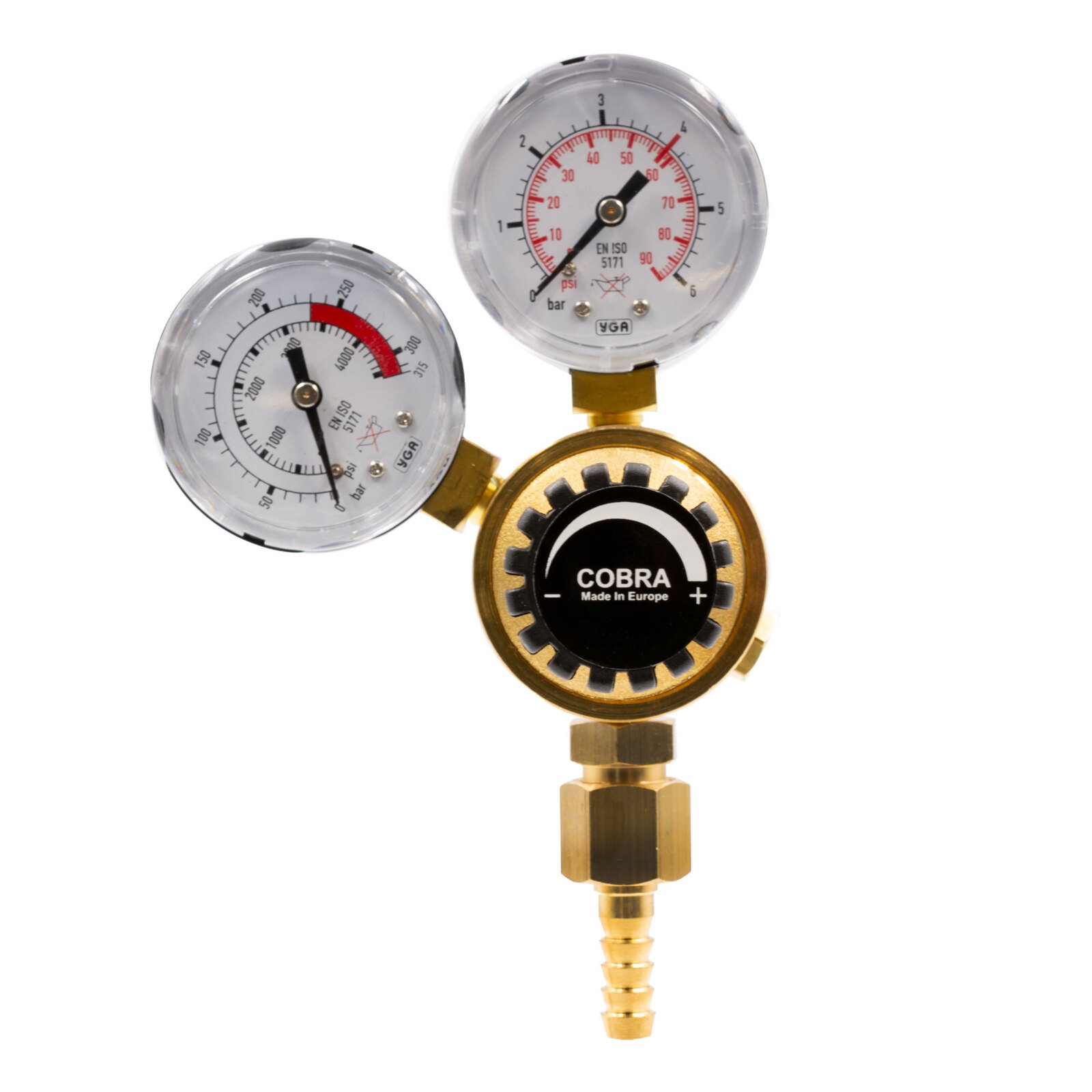 COBRA CO2 Regulator with 6mm Barb - Twin Gauge Brewers Reg